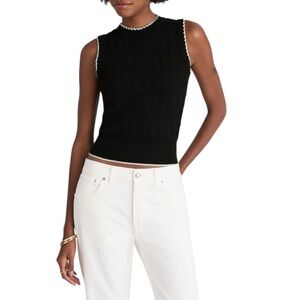 Madewell Mixed-Stitch Sleeveless Sweater in Black and Ivory Combo
